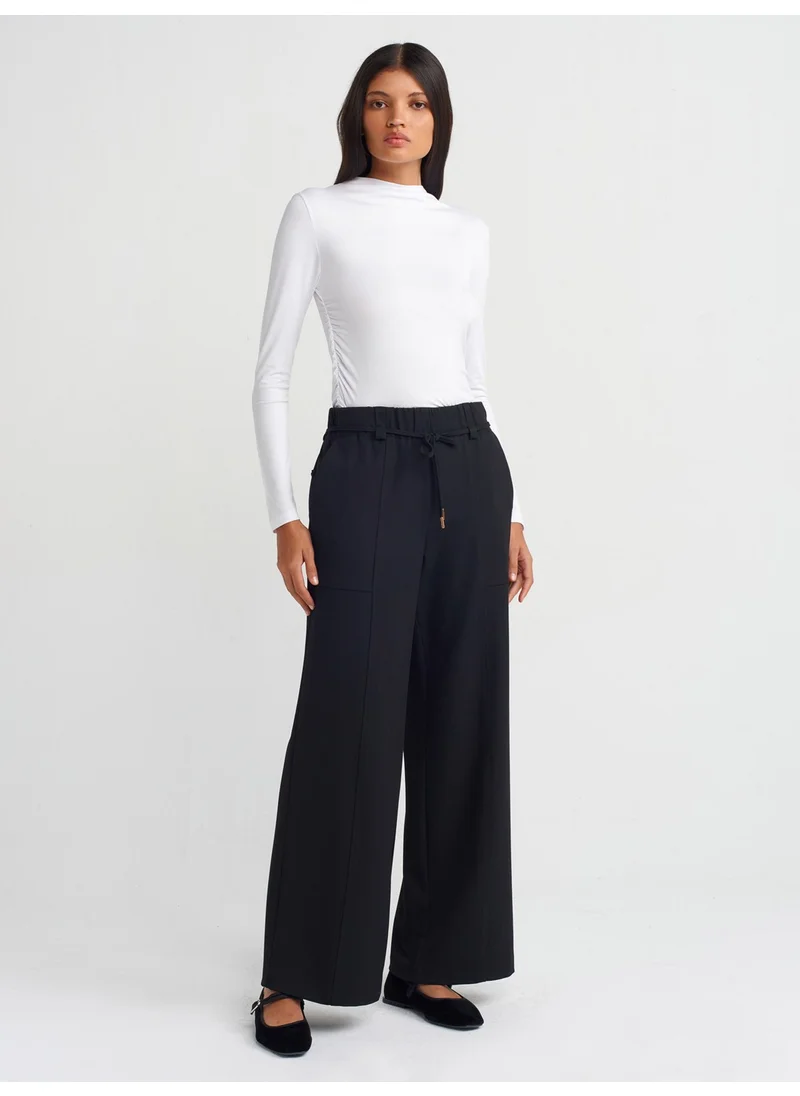 ديلفين 71546 Elastic Waist Wide Leg Trousers-Black