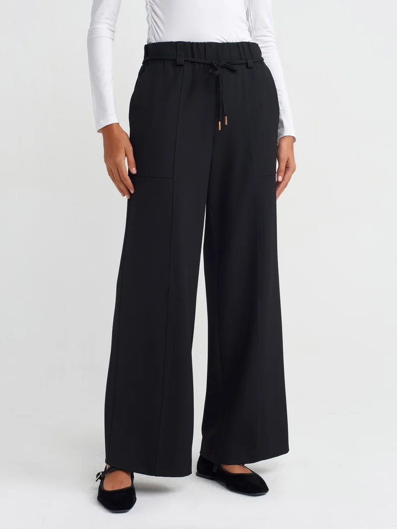 ديلفين 71546 Elastic Waist Wide Leg Trousers-Black