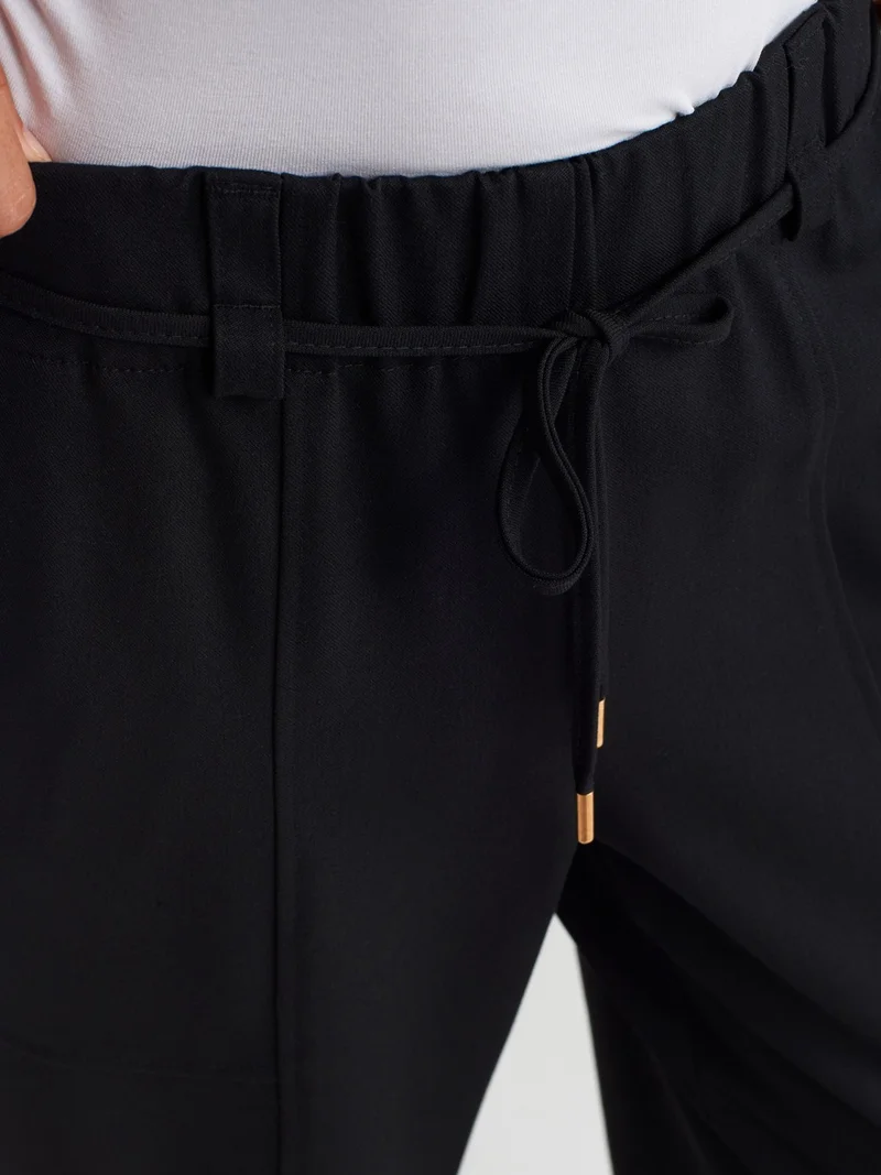 ديلفين 71546 Elastic Waist Wide Leg Trousers-Black