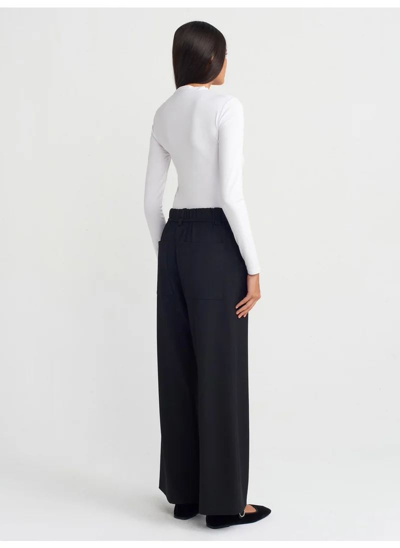 ديلفين 71546 Elastic Waist Wide Leg Trousers-Black