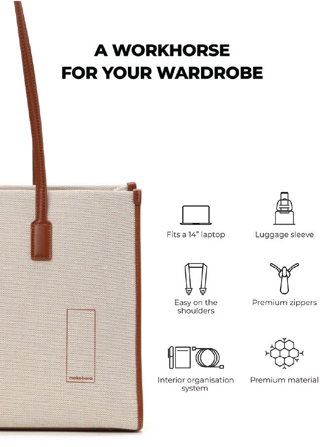 Mokobara MOKOBARA The Skye Tote Bag | Fits upto 14" Laptop | Lightweight | Perfect for Work and Daily Use | Laptop Sleeve | Organizational Pocket | Office Bag for Women (Coconut Cream 2.0)  - Image 5