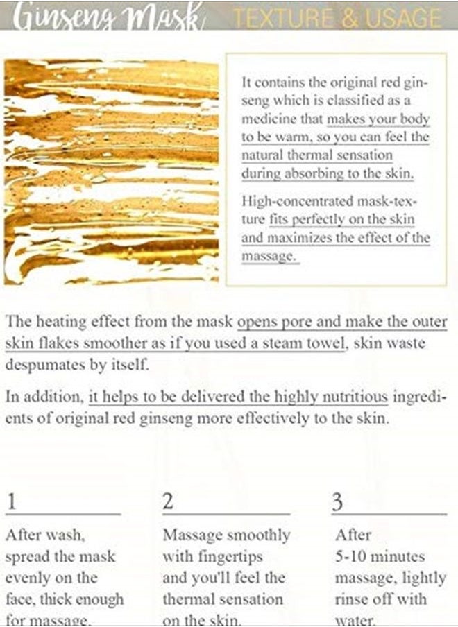 ] Ginseng Mask, detox, elasticity, prevent fine lines, 3.97% ginseng extract, 120g, 4.23oz