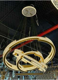 ماركة غير محددة ثريا علاقي ذهبي شكل حلق مودرن ثلاث اضاءات قطر 60 -40-25  - Image 3