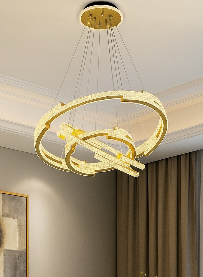 A golden hanging chandelier in the shape of a modern earring with three lights, diameter 60-40-25  - Image 1