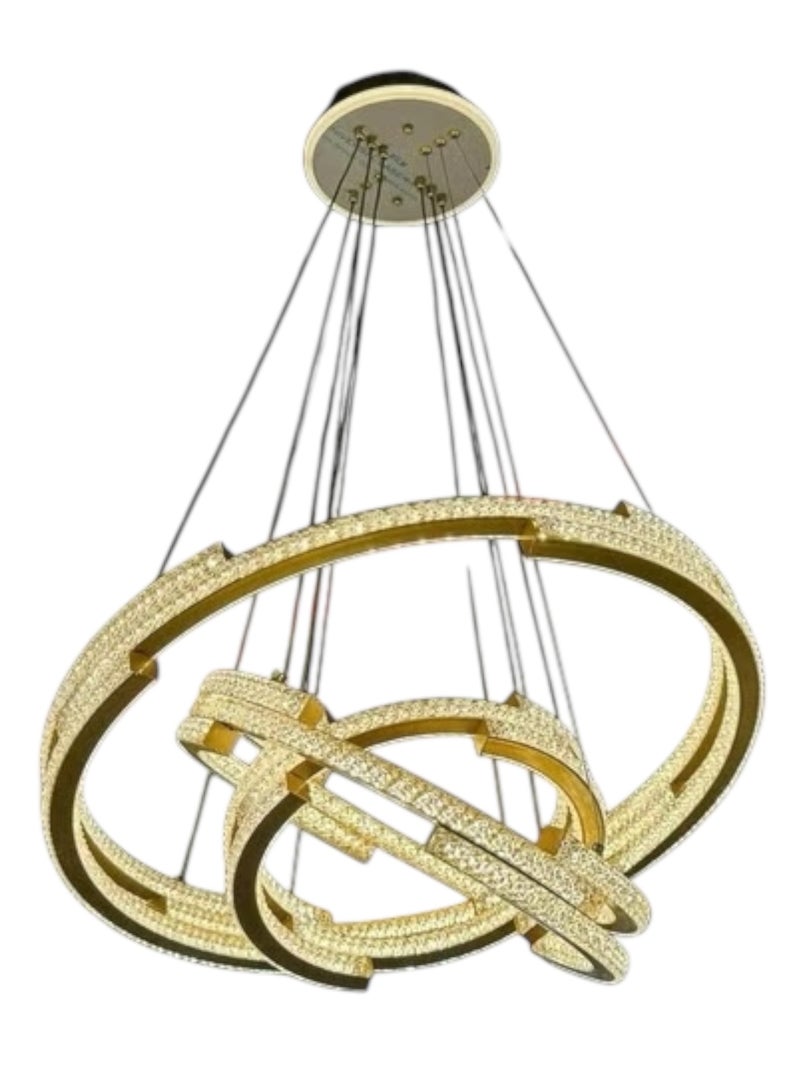 A golden hanging chandelier in the shape of a modern earring with three lights, diameter 60-40-25  - Image 4