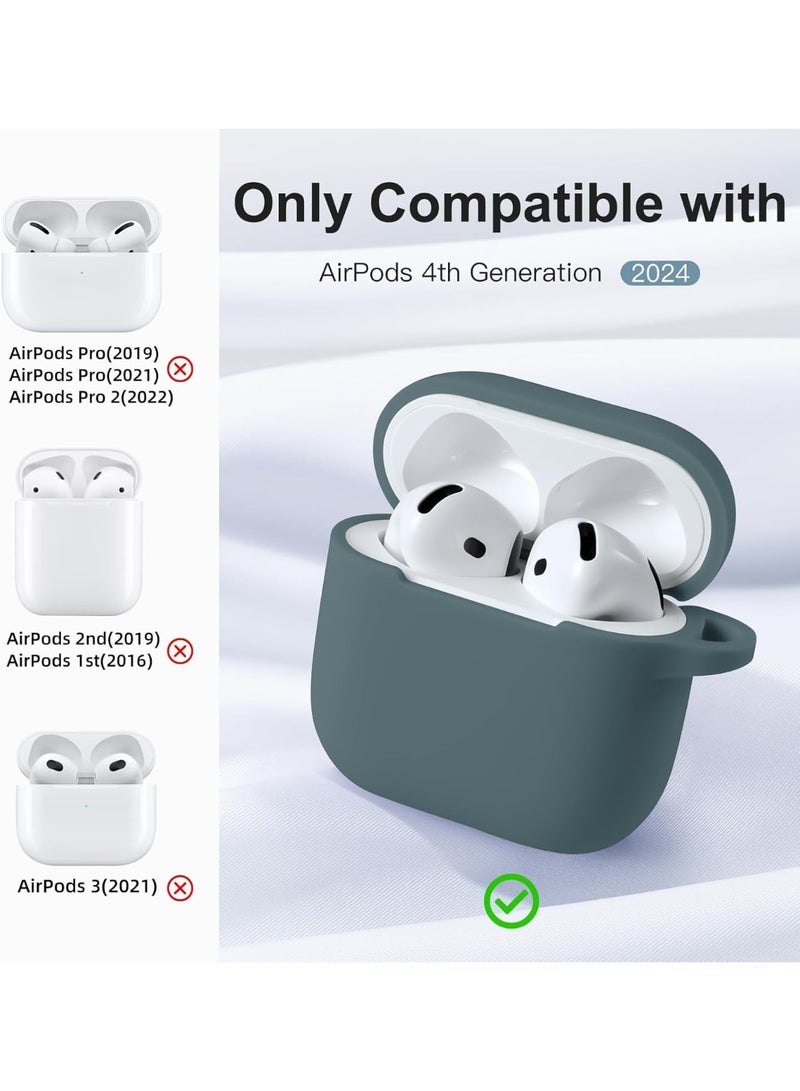 Compatible with AirPods 4 Case (2024) – Soft Silicone Shockproof Full Protective Cover with Keychain, Durable Anti-Scratch Case for Apple AirPods 4th Generation for Women and Men (Pine Green) - Image 2