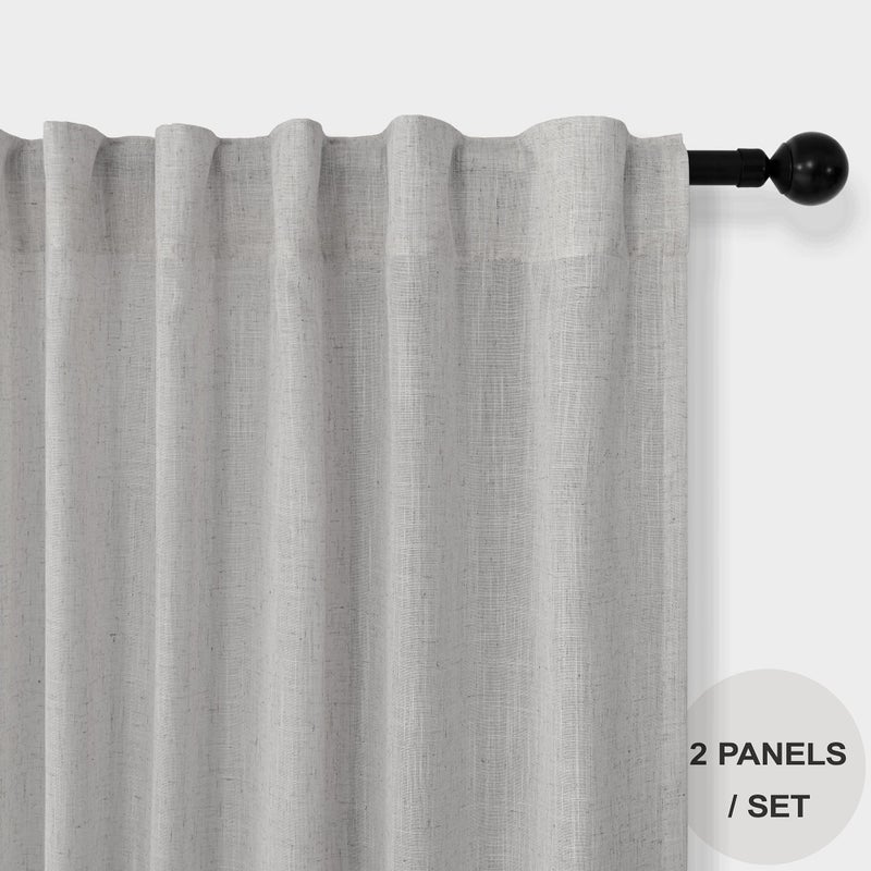 Pitalk Light Grey Kitchen Curtains 24 Inch Length 2 Panels Back Tab Pocket Natural Linen Light Filtering Sheer Short Curtains for Small Windows Opaque Privacy Tier Curtains for Bedroom Living Room 30x24 Gray - Image 2