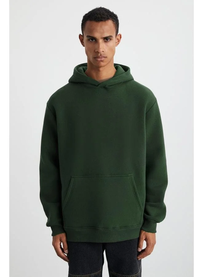 GRIMELANGE Cartmel Men's Organic Fabric Lined Soft Polarguard Kangaroo Pocket Hooded Dark Green Sweatshirt