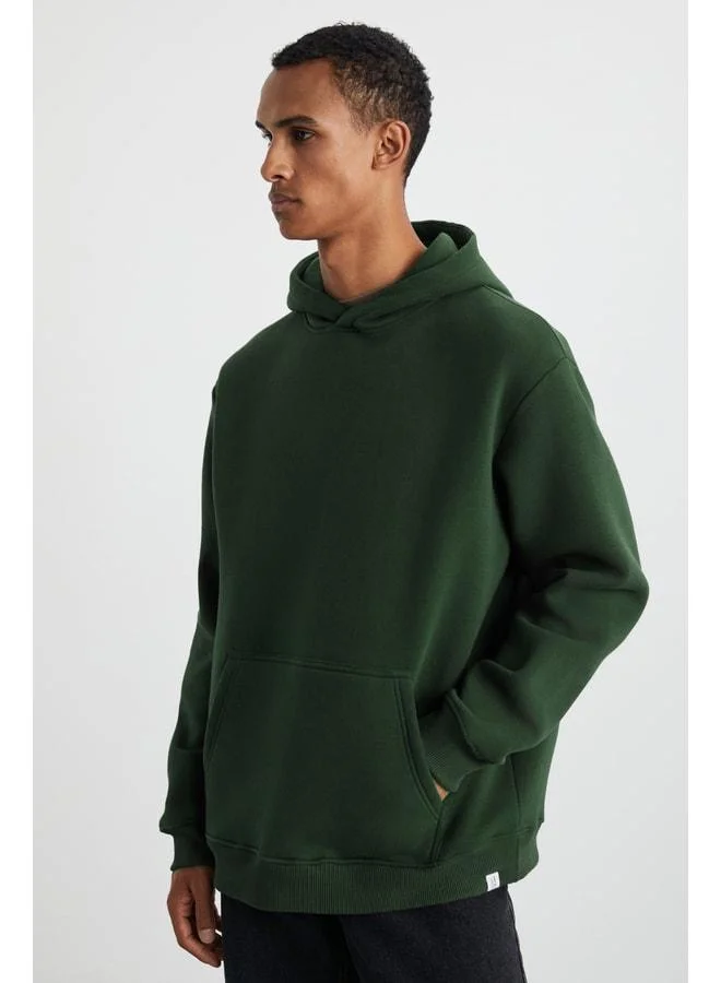 GRIMELANGE Cartmel Men's Organic Fabric Lined Soft Polarguard Kangaroo Pocket Hooded Dark Green Sweatshirt