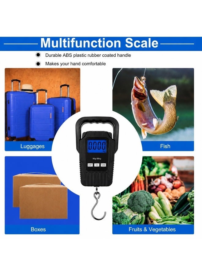 50kg Digital Hanging Scale with LCD Display, Tare Function & Stainless Steel Hook for Luggage, Fishing and Travel - Black - Image 3