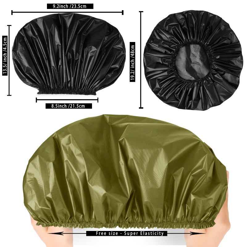 CHFONG Jumbo Size Shower Cap 2 PCS Waterproof Shower Caps for Women, Extra Large Shower Cap, Reusable Super Large Bath Caps Hair Cap for Long Thick Curly Hair, Locs, Twist Braids - Black+Green - Image 3
