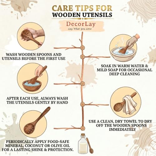 Decorlay Wooden Cooking Spoon Set, 7-Piece, Brown, 35 Cm - Image 5