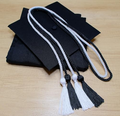 UIALECG Double Graduation Honor Cords - Black and White,68" Long - Image 3