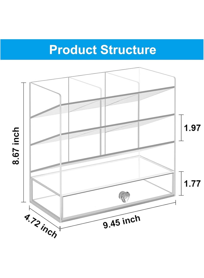 TPGP Clear Pen Organizer Storage, Acrylic Desk Organizer with 12 Compartments, Pen Organizer for Desk, Desktop Art Organizer for Office School Art Supplies (Acrylic Pen Holder with Drawer) - Image 3