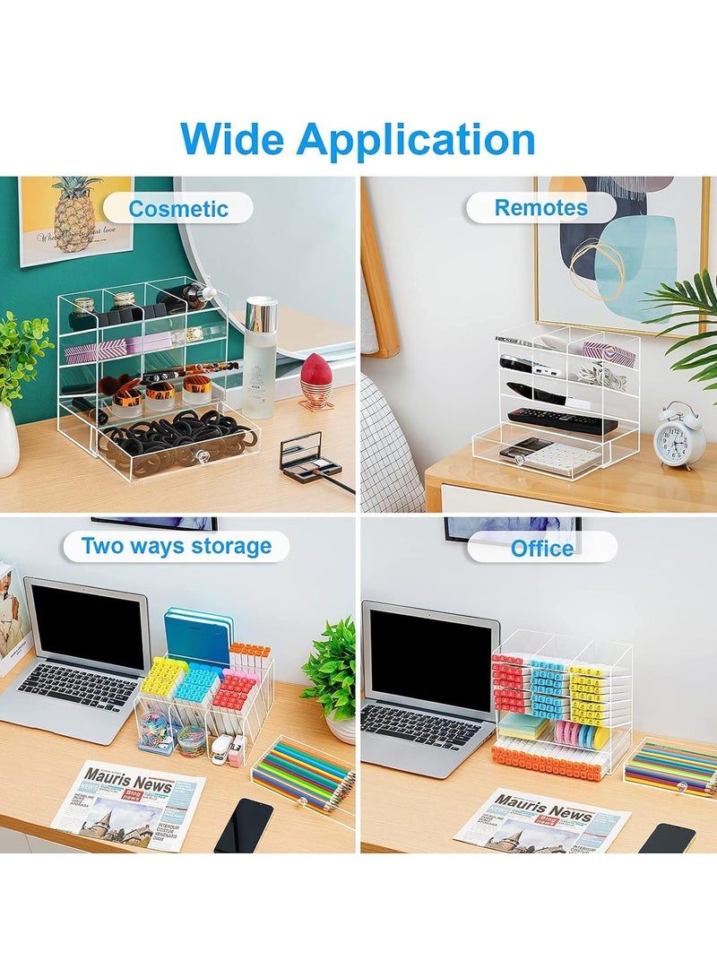 TPGP Clear Pen Organizer Storage, Acrylic Desk Organizer with 12 Compartments, Pen Organizer for Desk, Desktop Art Organizer for Office School Art Supplies (Acrylic Pen Holder with Drawer) - Image 4