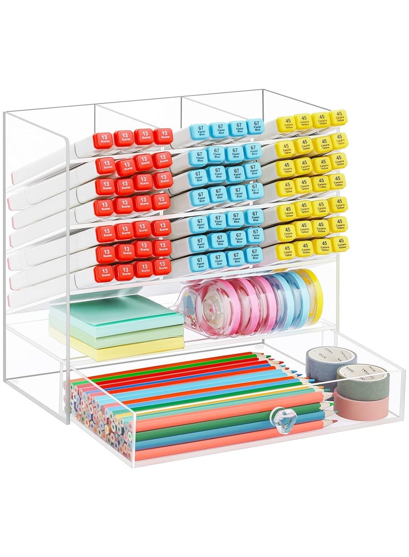 TPGP Clear Pen Organizer Storage, Acrylic Desk Organizer with 12 Compartments, Pen Organizer for Desk, Desktop Art Organizer for Office School Art Supplies (Acrylic Pen Holder with Drawer) - Image 5