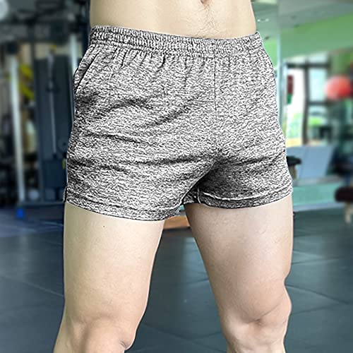 Lehmanlin Men's High Elastic Bodybuilding Shorts 3 Inch Workout Stretch Yoga Short Shorts Quick Drying(Gray-M) - Image 2