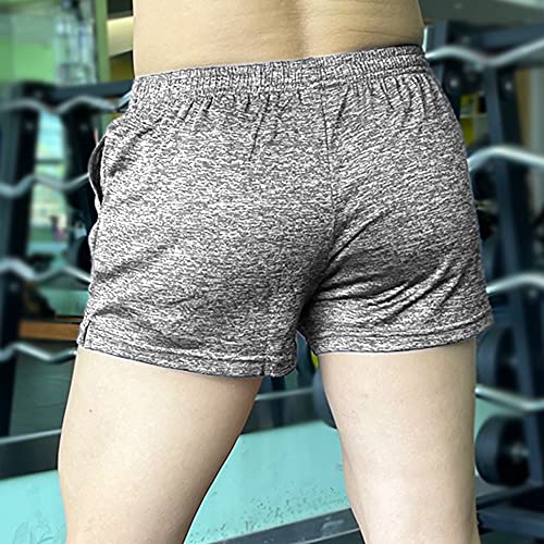Lehmanlin Men's High Elastic Bodybuilding Shorts 3 Inch Workout Stretch Yoga Short Shorts Quick Drying(Gray-M) - Image 3