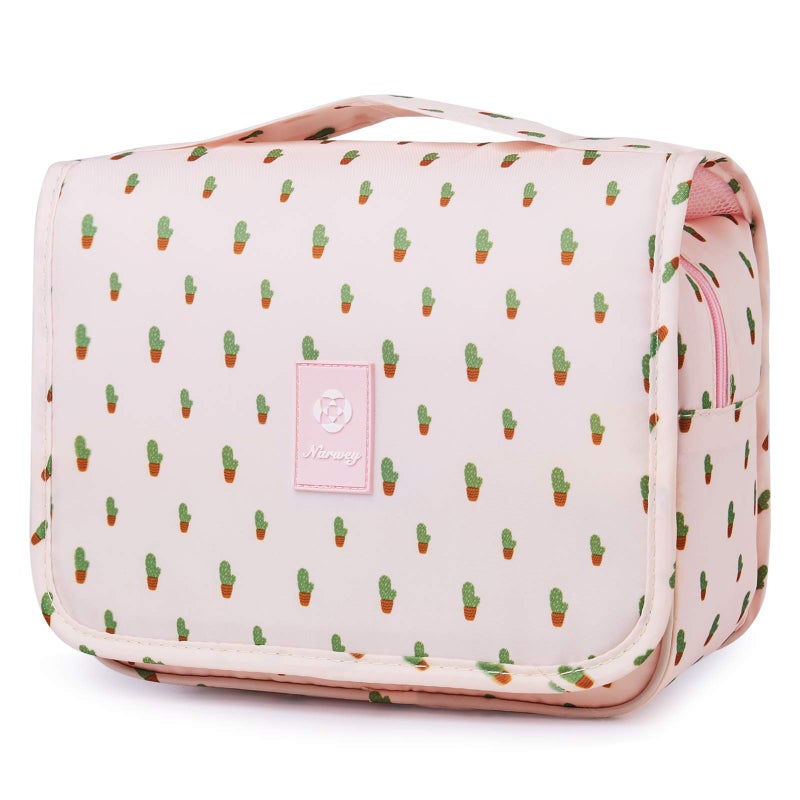 Narwey Hanging Toiletry Bag for Women Travel Makeup Bag Organizer Toiletries Bag for Travel Size Cosmetics Essentials Accessories (Cactus) - Image 1