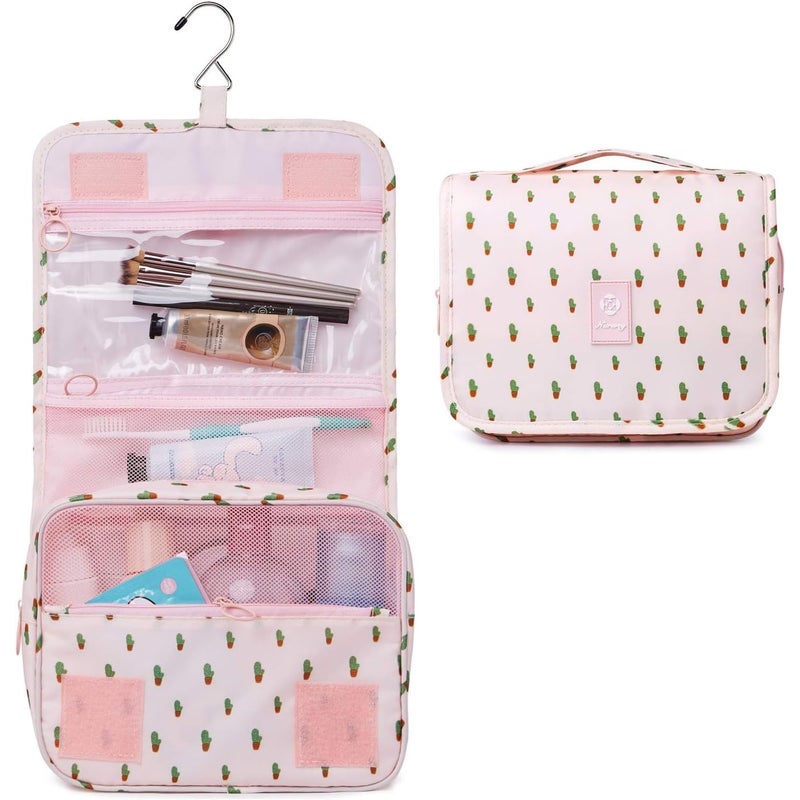 Narwey Hanging Toiletry Bag for Women Travel Makeup Bag Organizer Toiletries Bag for Travel Size Cosmetics Essentials Accessories (Cactus) - Image 2