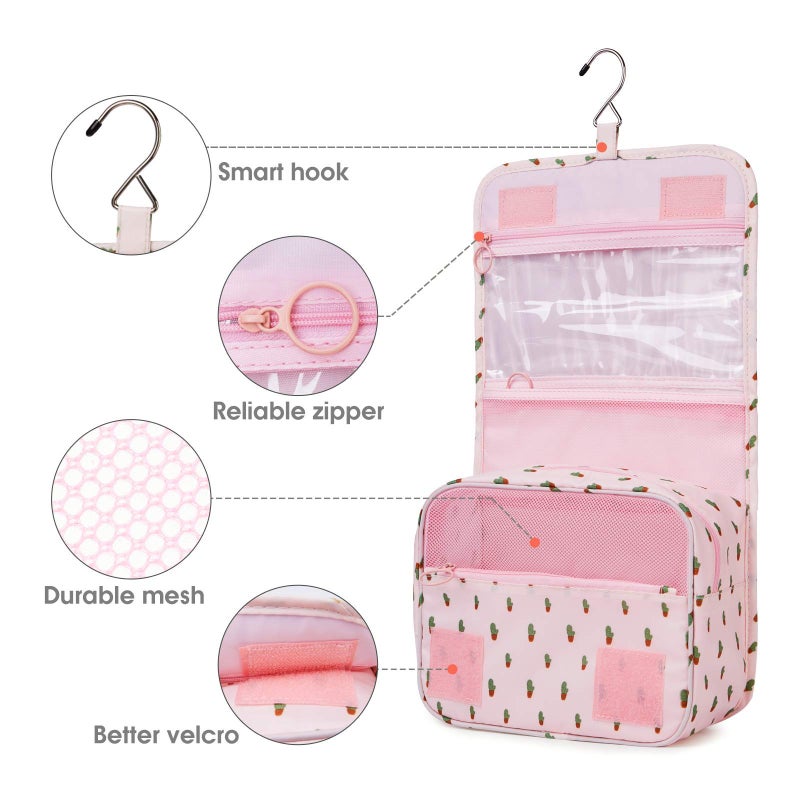 Narwey Hanging Toiletry Bag for Women Travel Makeup Bag Organizer Toiletries Bag for Travel Size Cosmetics Essentials Accessories (Cactus) - Image 4