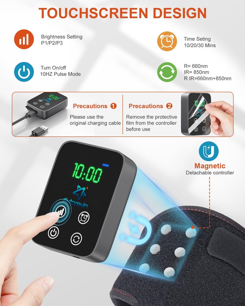 Astarexin Red Light Therapy Knee Brace Wireless Rechargeable with Pulse & Heating Modes, 660nm & 850nm Near-Infrared Light for Knee, Elbows & Shoulders Ideal for Elderly & Athletes FSA HSA Eligible - Image 3
