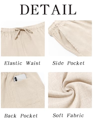 Makkrom Mens Casual Pants Drawstring Elastic Waist Lightweight Linen Pants Loose Fit Summer Beach Yoga Trousers Beige - Image 5