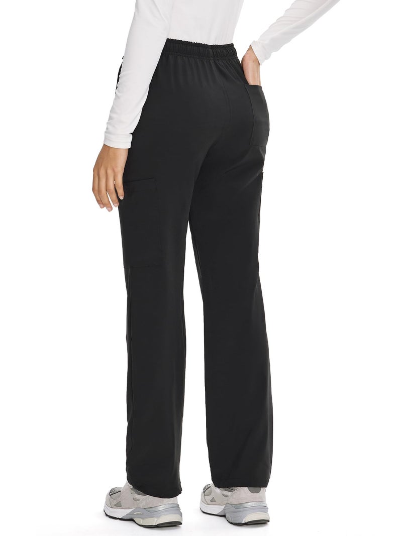 COZYFIT Straight Leg Scrub Pants for Women, Drawstring Soft Stretch, Anti-Wrinkle Women's Scrub Pants with 6 Pockets,Black,XS - Image 4