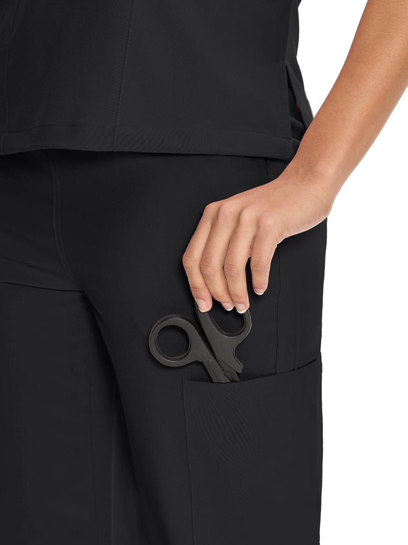COZYFIT Straight Leg Scrub Pants for Women, Drawstring Soft Stretch, Anti-Wrinkle Women's Scrub Pants with 6 Pockets,Black,XS - Image 5