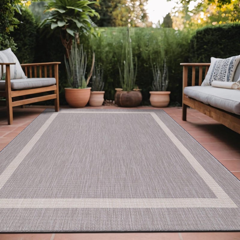 Luul Home Bordered Outdoor Rug 5x7 Washable Outside Carpet for Indoor Patio Porch Waterproof Easy Cleaning Non Shedding Area Rugs Gray 5 x 7 - Image 1