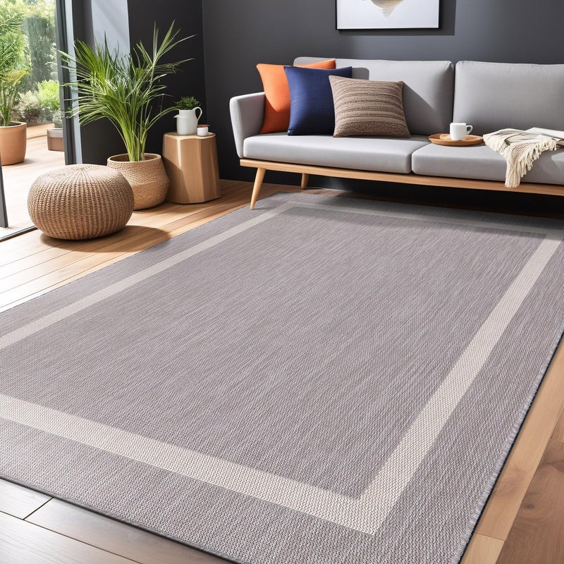 Luul Home Bordered Outdoor Rug 5x7 Washable Outside Carpet for Indoor Patio Porch Waterproof Easy Cleaning Non Shedding Area Rugs Gray 5 x 7 - Image 4