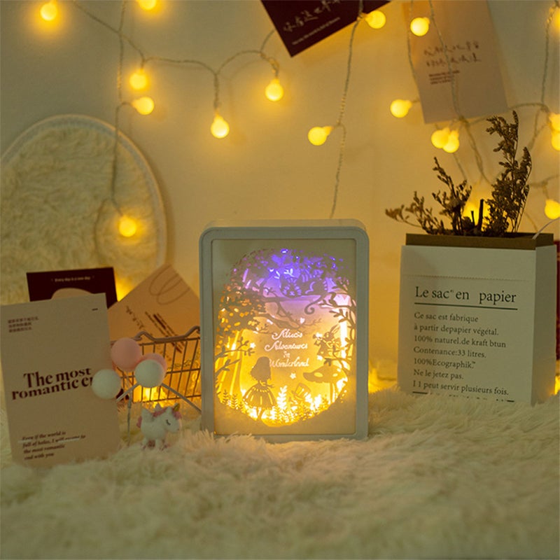 Papercut Light Box Soft Warm Light Romantic USB Battery Powered 3D Paper Carving Lamp for Bedroom Office Party Type 1 (Manual Switch) - Image 5