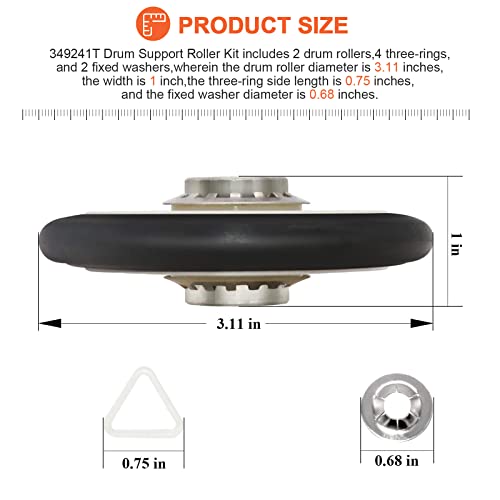 Beaquicy 349241T Dryer Rear Drum Support Roller Kit by Beaquicy - Replacement for most 29" wide Ken-more Whirl-pool Estate Roper Dryer - Package Includes drum rollers,tri-rings and retaining washer - Pack of 2 - Image 5