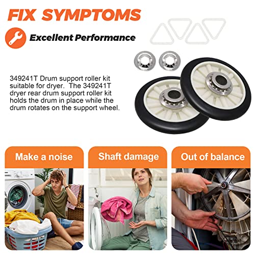 Beaquicy 349241T Dryer Rear Drum Support Roller Kit by Beaquicy - Replacement for most 29" wide Ken-more Whirl-pool Estate Roper Dryer - Package Includes drum rollers,tri-rings and retaining washer - Pack of 2 - Image 4
