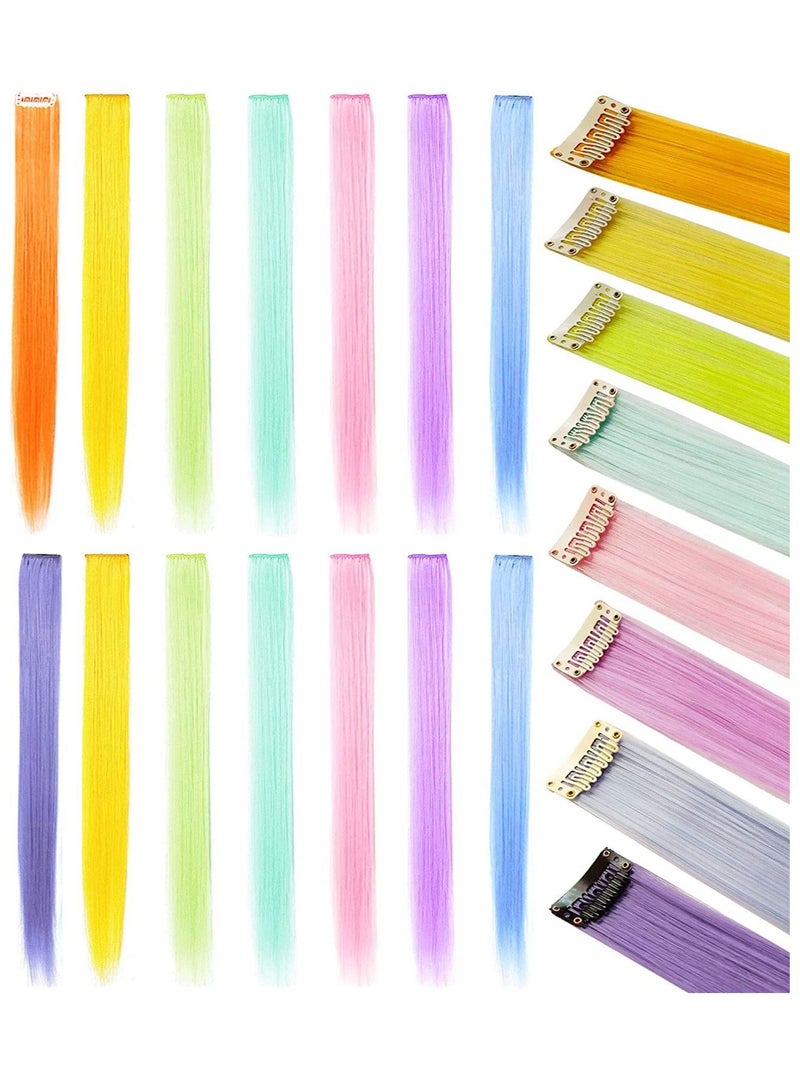إستيل إكسسوارات شعر عصرية بألوان بناتي مشبك على قطع شعر مستعار بألوان قوس قزح للفتيات والمراهقين الأمريكيين وصلات شعر ملونة للحفلات متعددة الألوان متعددة الألوان 14 قطعة - Image 1
