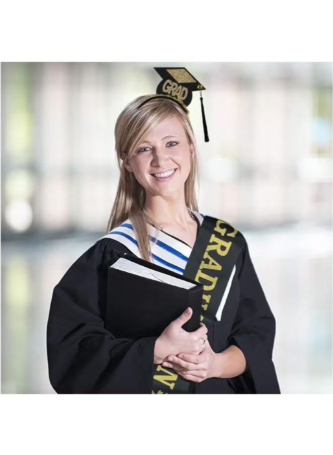 طقم من قطعتين من عصابة رأس التخرج ووشاح، وعصابات رأس صغيرة لحفلات العازبين مع شرابة ذهبية - Image 4