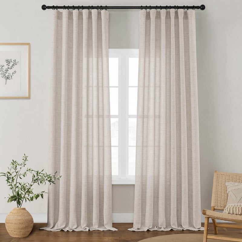 DUKIYO Linen Curtains 132 Inch Length 2 Panels for High Living Room Semi Sheer Light Filtering Extra Long 132 Inch Curtains Floor to Ceiling Drapes Curtains Sliding Door Villa Rod Pocket Hook Belt - Image 1