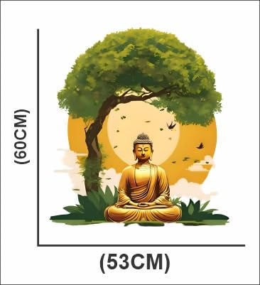 Monk Wish Buddha Meditation Wall Decal, Tree Scene Art Sticker, 60 cm x 53 cm, Sunset Design - Image 3