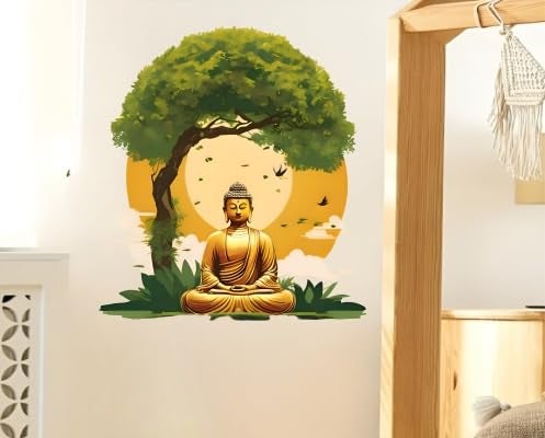 Monk Wish Buddha Meditation Wall Decal, Tree Scene Art Sticker, 60 cm x 53 cm, Sunset Design - Image 5