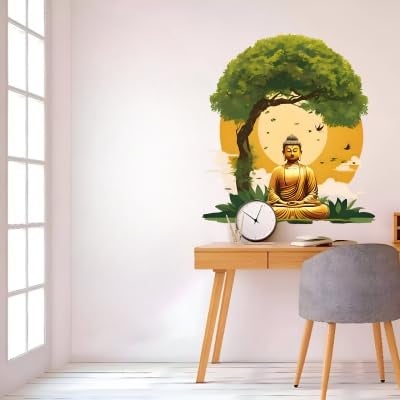 Monk Wish Buddha Meditation Wall Decal, Tree Scene Art Sticker, 60 cm x 53 cm, Sunset Design - Image 4