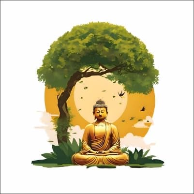 Monk Wish Buddha Meditation Wall Decal, Tree Scene Art Sticker, 60 cm x 53 cm, Sunset Design - Image 1