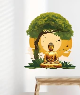Monk Wish Buddha Meditation Wall Decal, Tree Scene Art Sticker, 60 cm x 53 cm, Sunset Design - Image 2