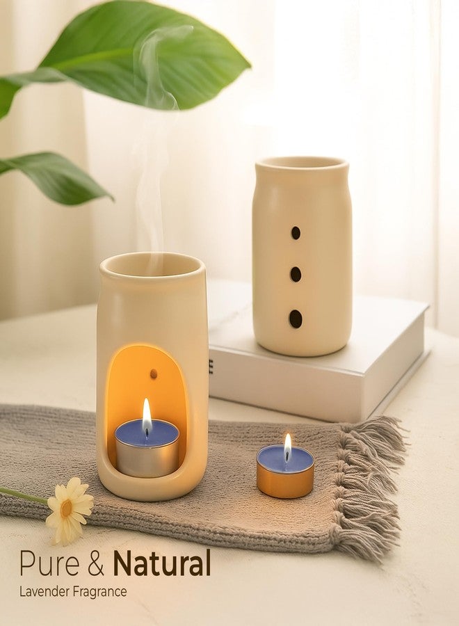Floryn Decor مجموعة موزع الروائح العطرية من فلورين ديكور - موقد زيت سيراميك مع شمعتين صغيرتين و10 مل من الزيت العطري - مجموعة هدايا أنيقة وصغيرة الحجم للمنزل وغرفة النوم والمكتب والمنتجع الصحي (لافندر) - Image 5