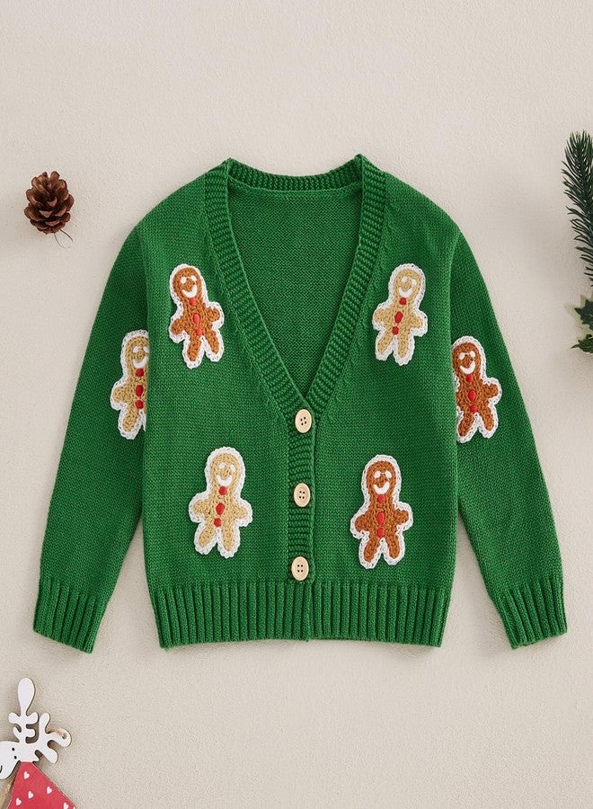 Socutebabe Toddler Baby Girl Christmas Knit Sweater Kids Cardigan Christmas Outfit Gingerbread Warm Sweatshirt Winter Clothes (Green, 4-5 Years) - Image 2