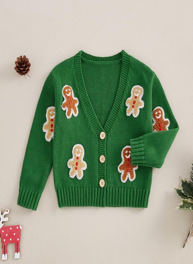 Socutebabe Toddler Baby Girl Christmas Knit Sweater Kids Cardigan Christmas Outfit Gingerbread Warm Sweatshirt Winter Clothes (Green, 4-5 Years) - Image 3