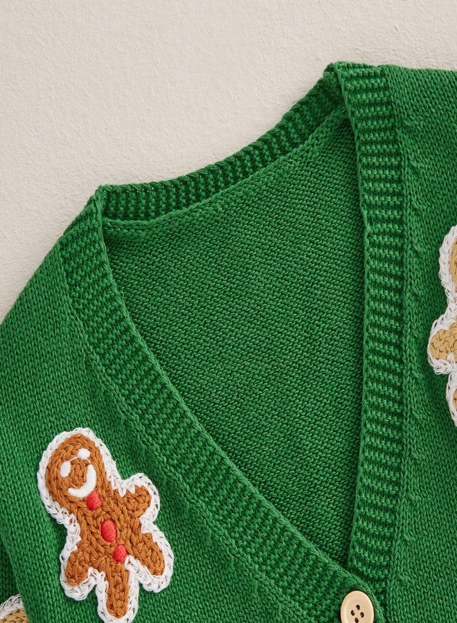 Socutebabe Toddler Baby Girl Christmas Knit Sweater Kids Cardigan Christmas Outfit Gingerbread Warm Sweatshirt Winter Clothes (Green, 4-5 Years) - Image 4