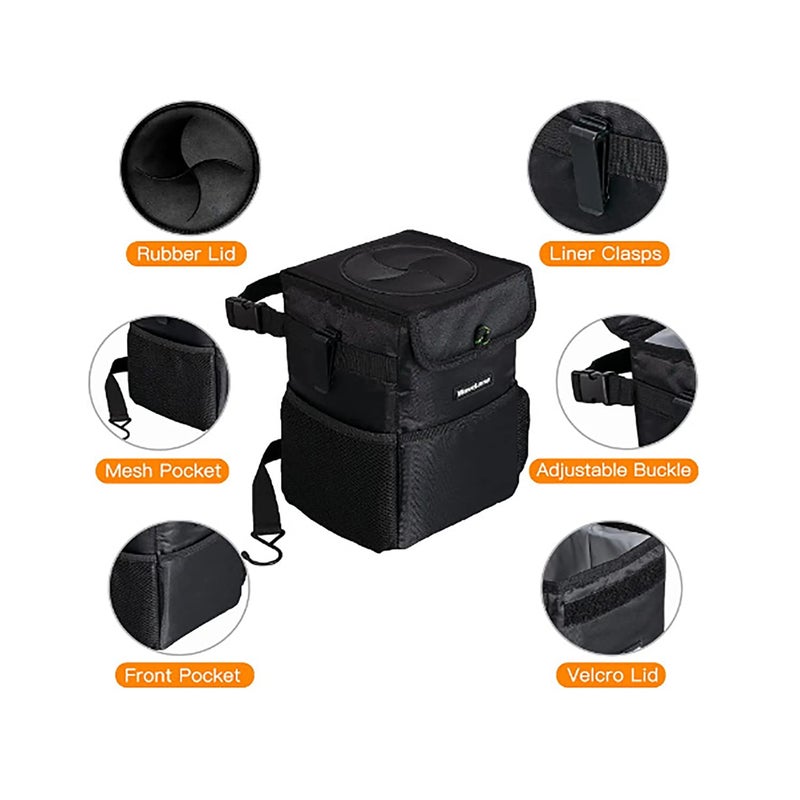 Simple upgraded construction Car Trash can with Lid and Storage Pockets, Car Back seat Waterproof Car Garbage Can, Hanging Automotive Car Garbage Cans Leak Proof Vehicle Multipurpose Trash Bag Bin (Black) Gulf popular simple design - Image 2