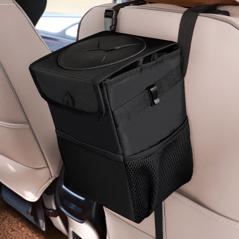 Simple upgraded construction Car Trash can with Lid and Storage Pockets, Car Back seat Waterproof Car Garbage Can, Hanging Automotive Car Garbage Cans Leak Proof Vehicle Multipurpose Trash Bag Bin (Black) Gulf popular simple design - Image 1