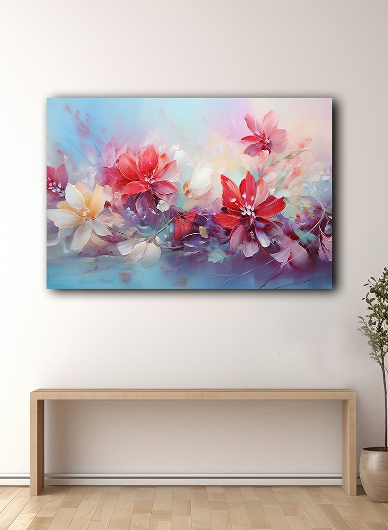 لوحة كانفاس على إطار خشبي بتصميم فن تجريدي لزهور الليلى - Image 1