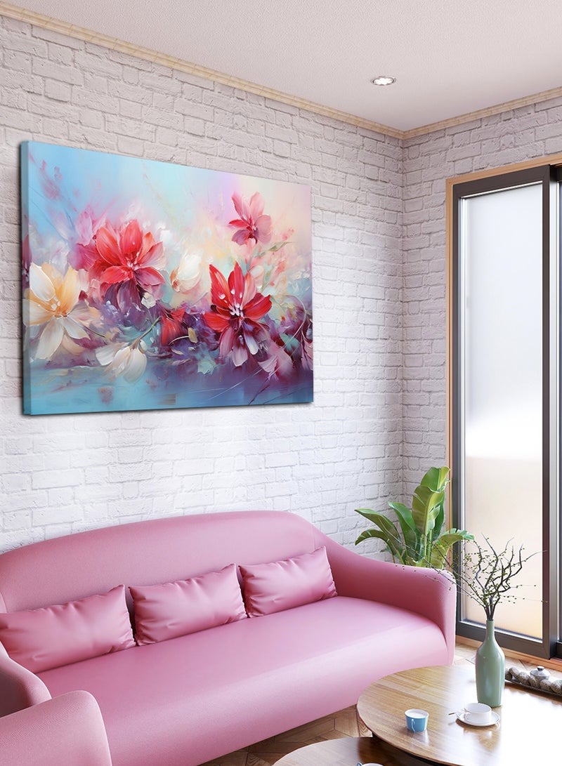 لوحة كانفاس على إطار خشبي بتصميم فن تجريدي لزهور الليلى - Image 2